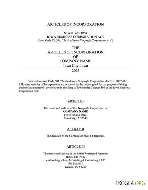 Statuts constitutifs de l'Iowa aux États Unis Modèle Word et PDF